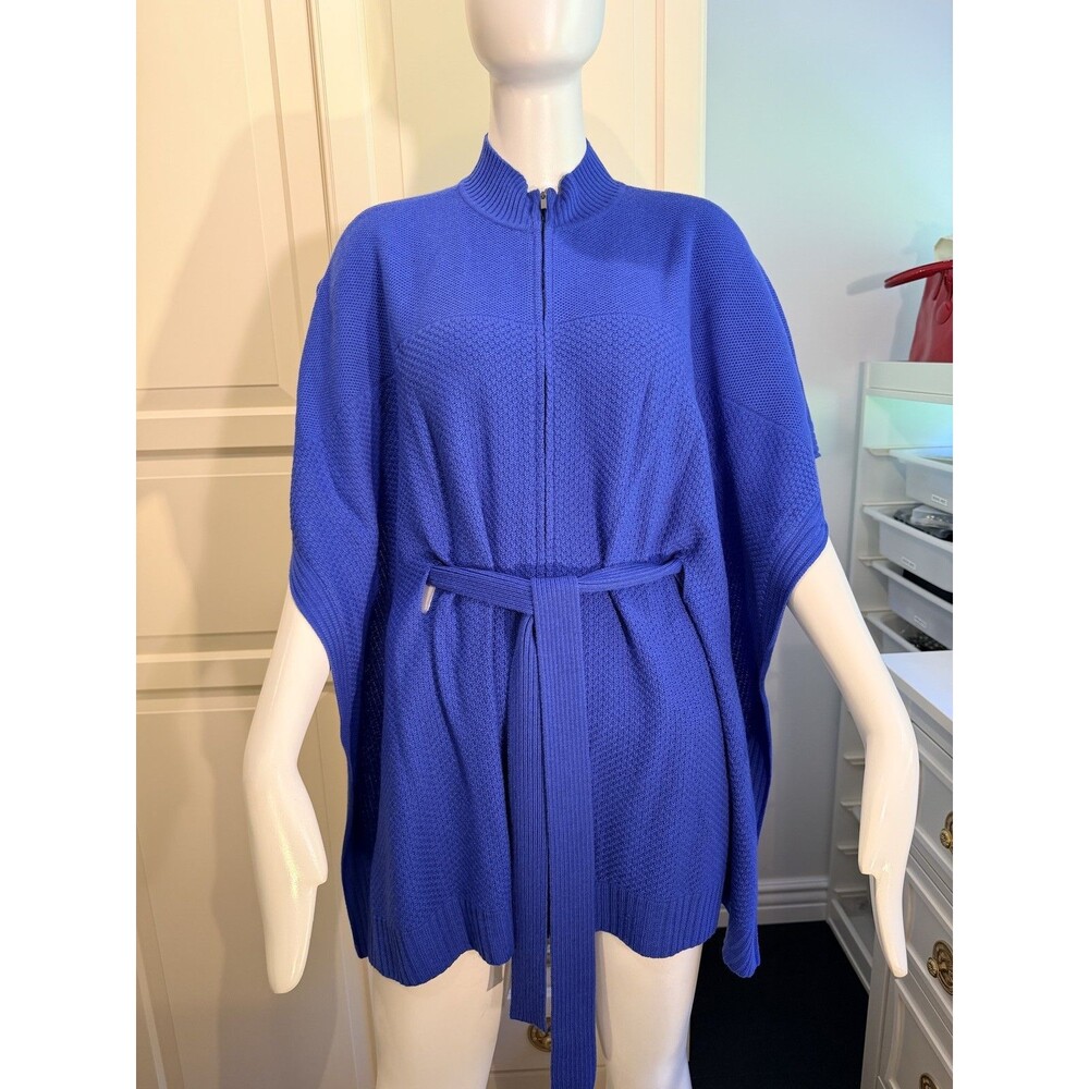 ST. JOHN NWT Regal Blue Knit Full Zip Belted Cape Poncho Jacket Size M New $595